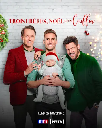 affiche du film représentant trois hommes et un bébé.